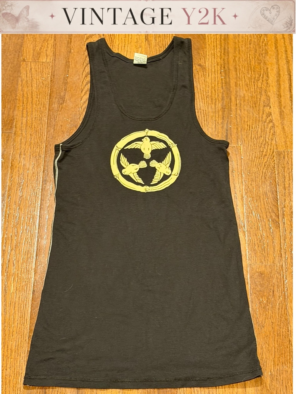 Lucky Brand Brown Ribbed Tank Top with Cream Circular Graphic